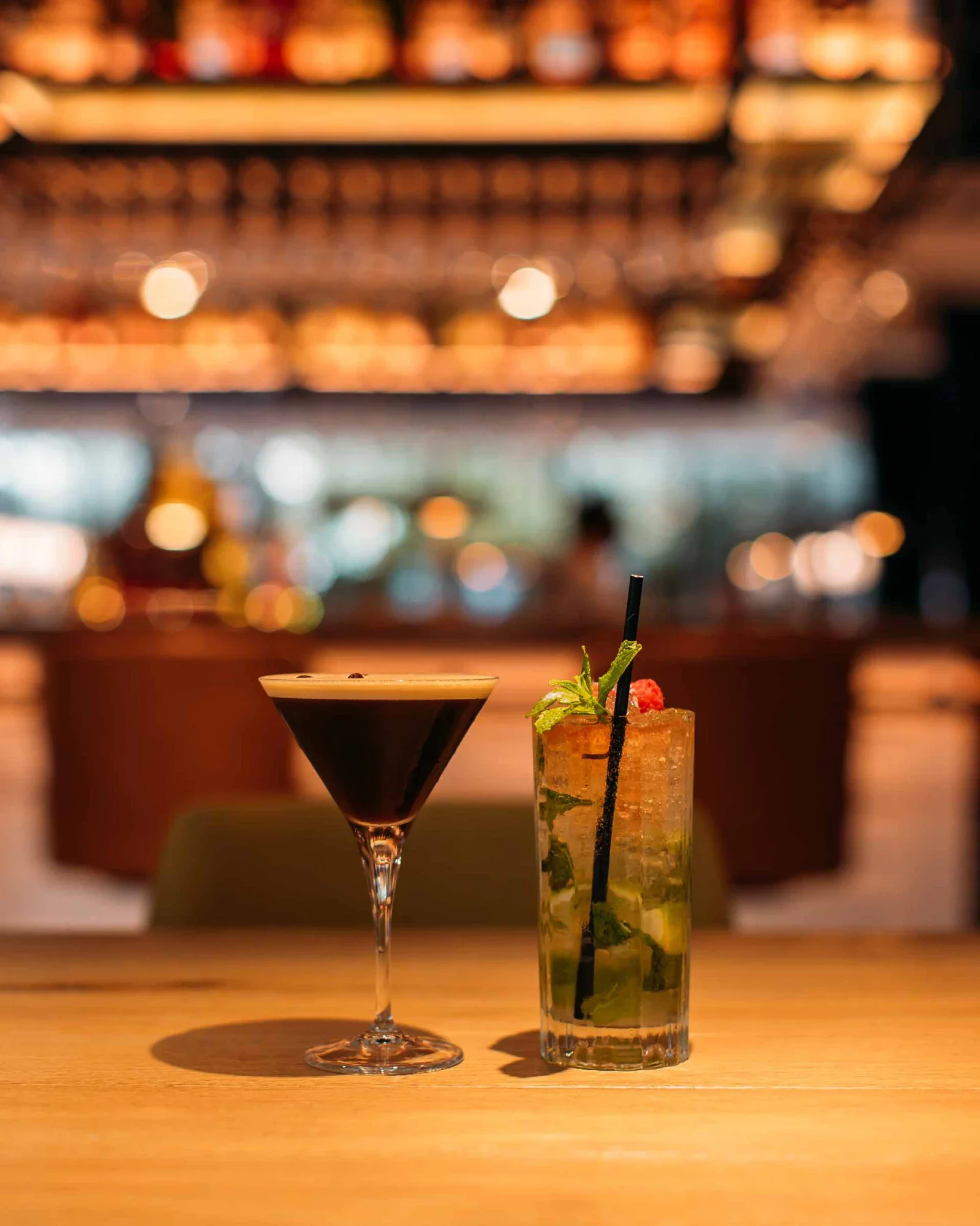 Two cocktails on the bar at The Cors
